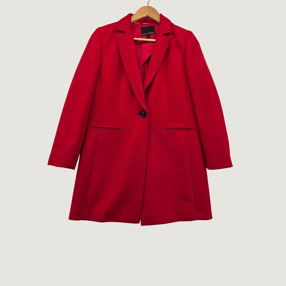 Banana Republic Red Wool Blend Car Coat Italian Fabric Mario Bellucci Petite 6